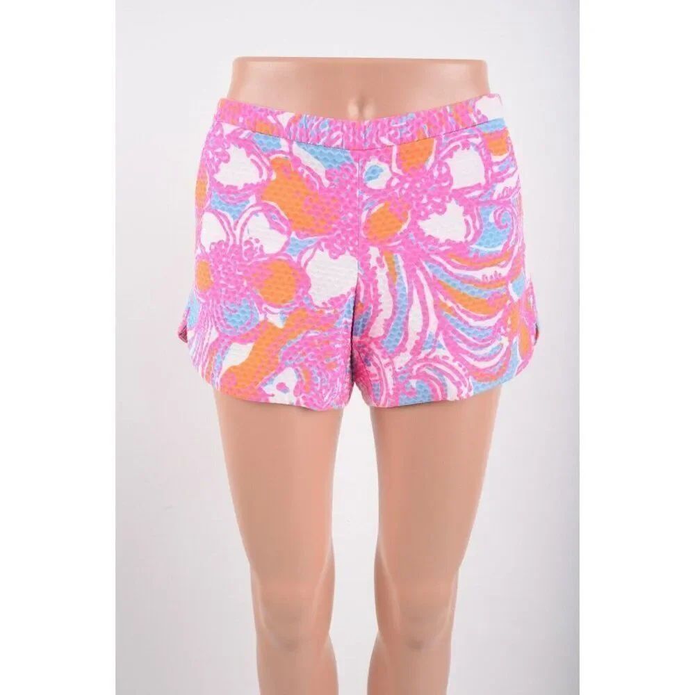 Lilly Pulitzer Womans Adie Shorts Size 0 Pink Shorely Blue Floral excellent